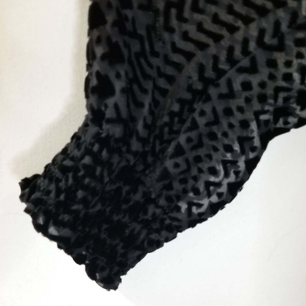 Alice + Olivia Black Semi Sheer Velvet Burnout Buttondown Babydoll Blouse XS-S - Picture 6 of 10